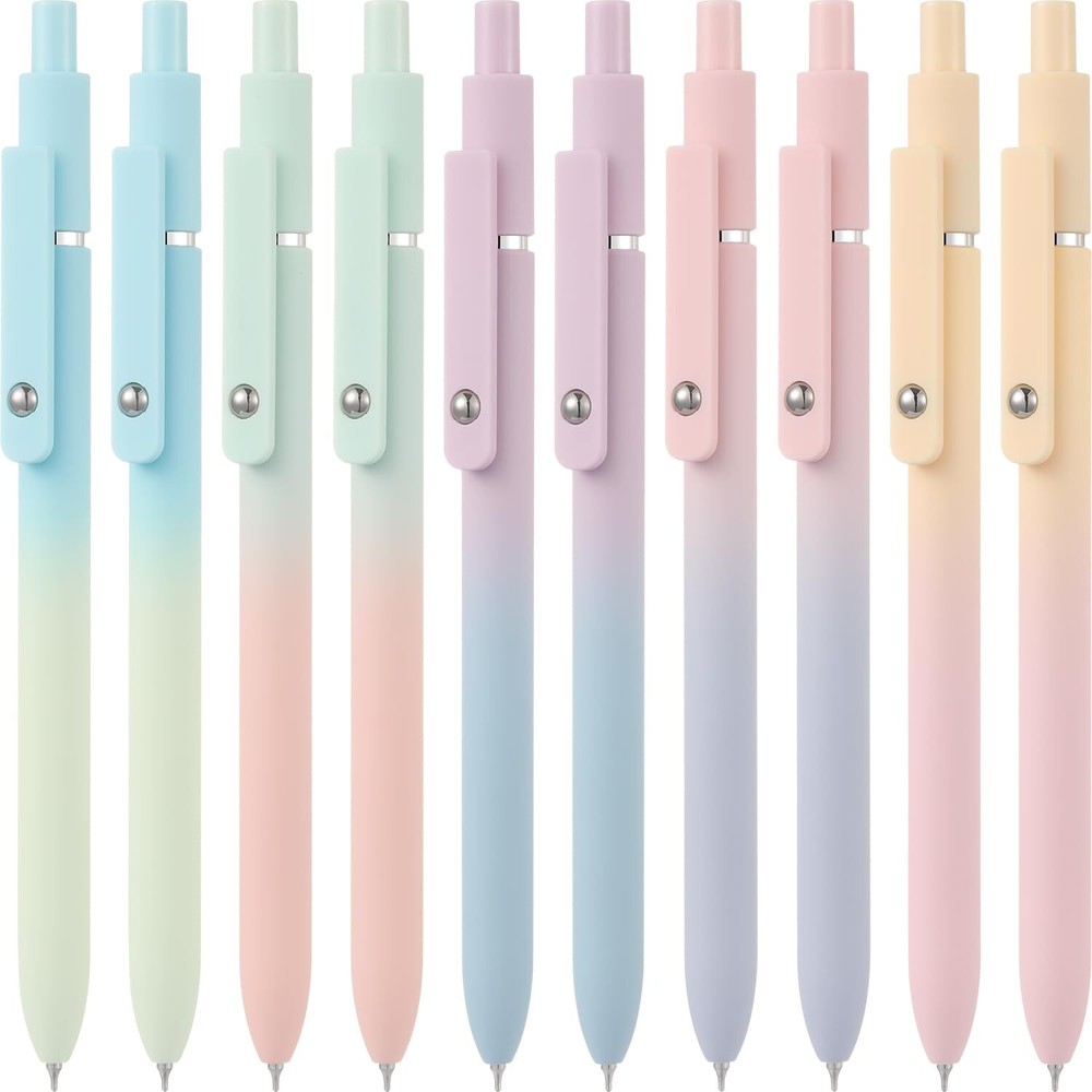 10pcs Gradient Color Gel Pens 0.7mm Medium Point Black Ink Retractable