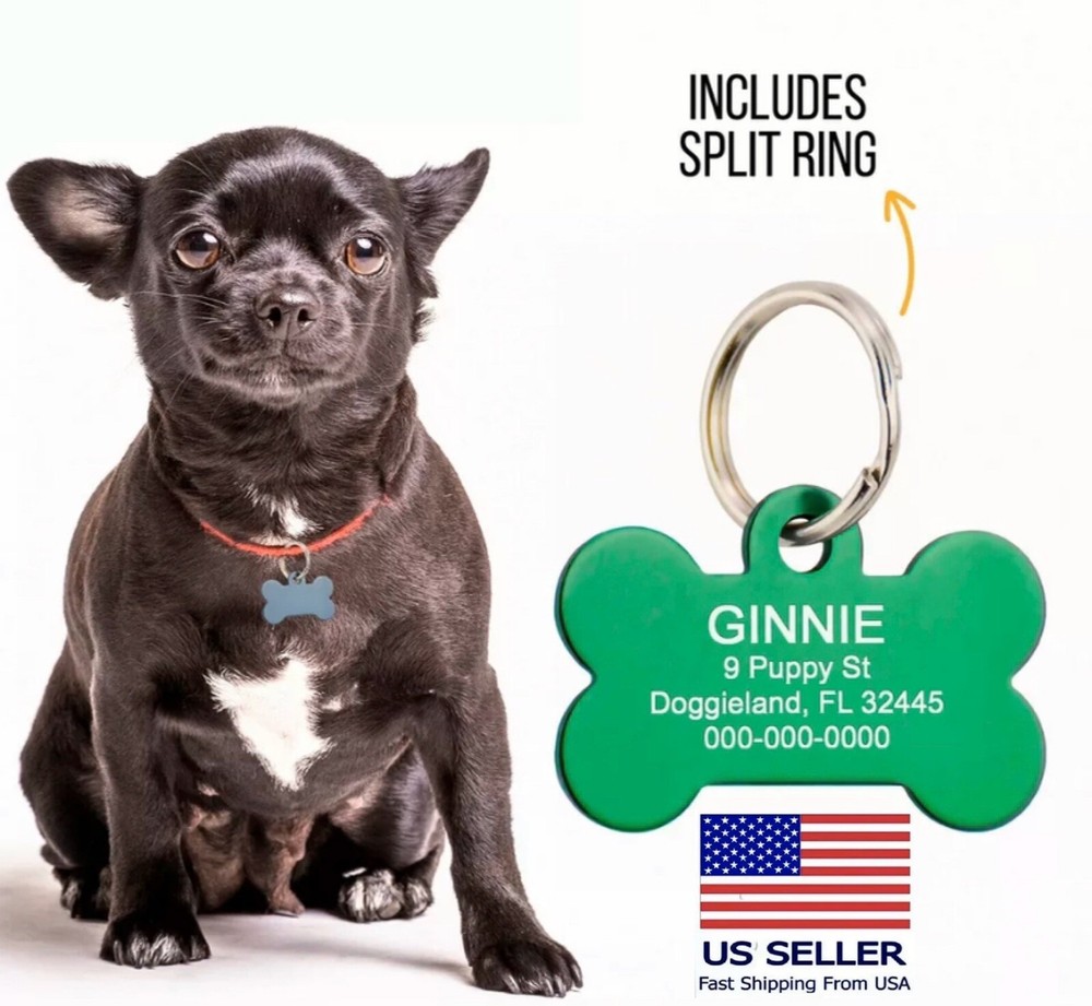 Custom Engraved Bone Dog Tag Pet ID Puppy Double Sided Engraving & split ring