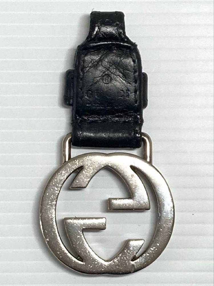 GUCCI Leather Keychain Black Interlocking GG Key Ring Charm