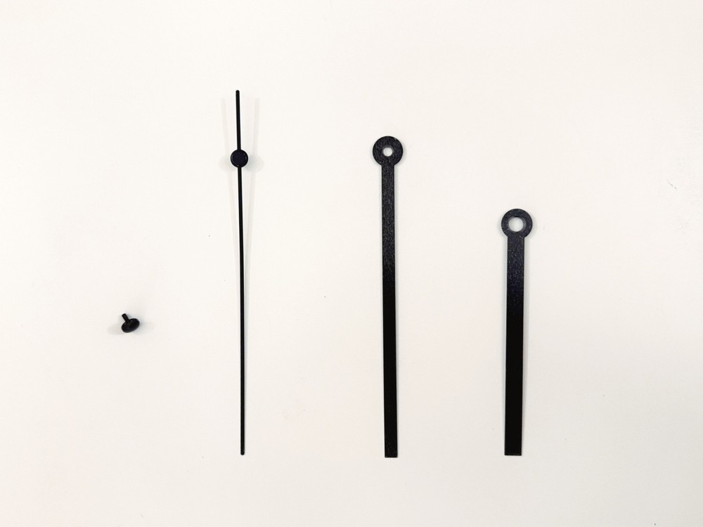 Clock Parts Black Clock Handle Set, Hour, Minute, Second + Sec Stopper 4pc Set
