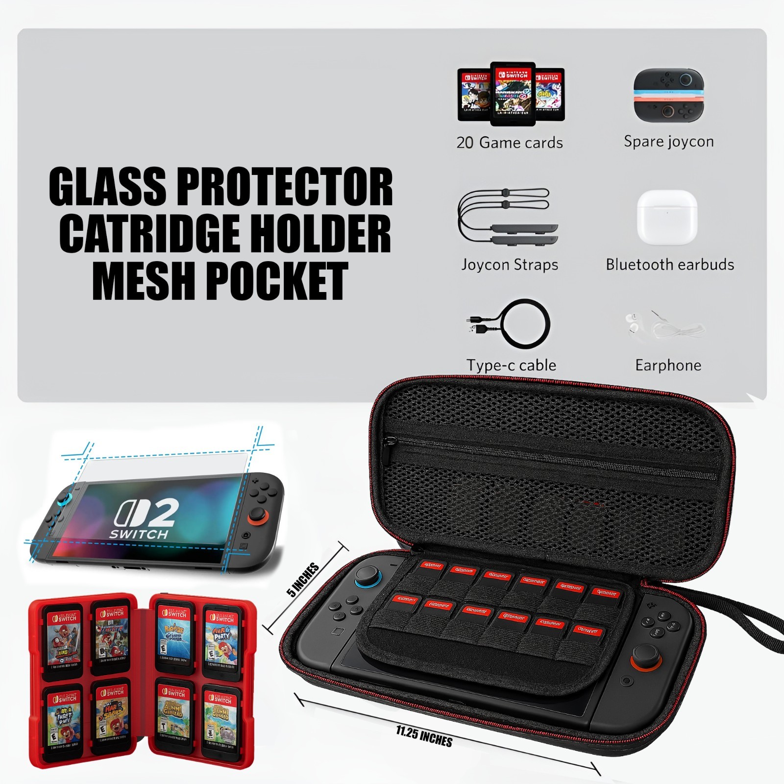 Nintendo Switch 2 Carry Case Screen Protector Travel Case Hard EVA Shell