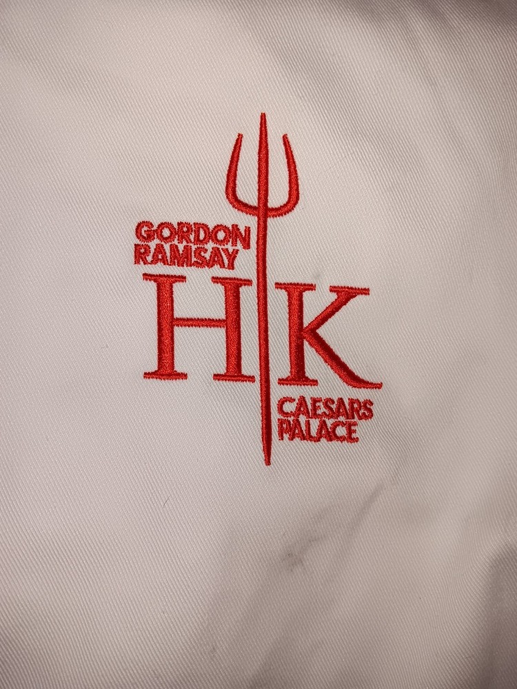 Gordon Ramsay HK Caesars Palace White and Red Chef Jacket. Size Small