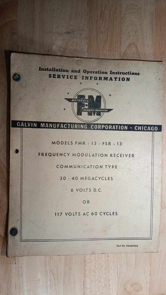 Vtg Galvin Motorola FREQUENCY MODULATION RECEIVER TRANSMITTERS Instructions