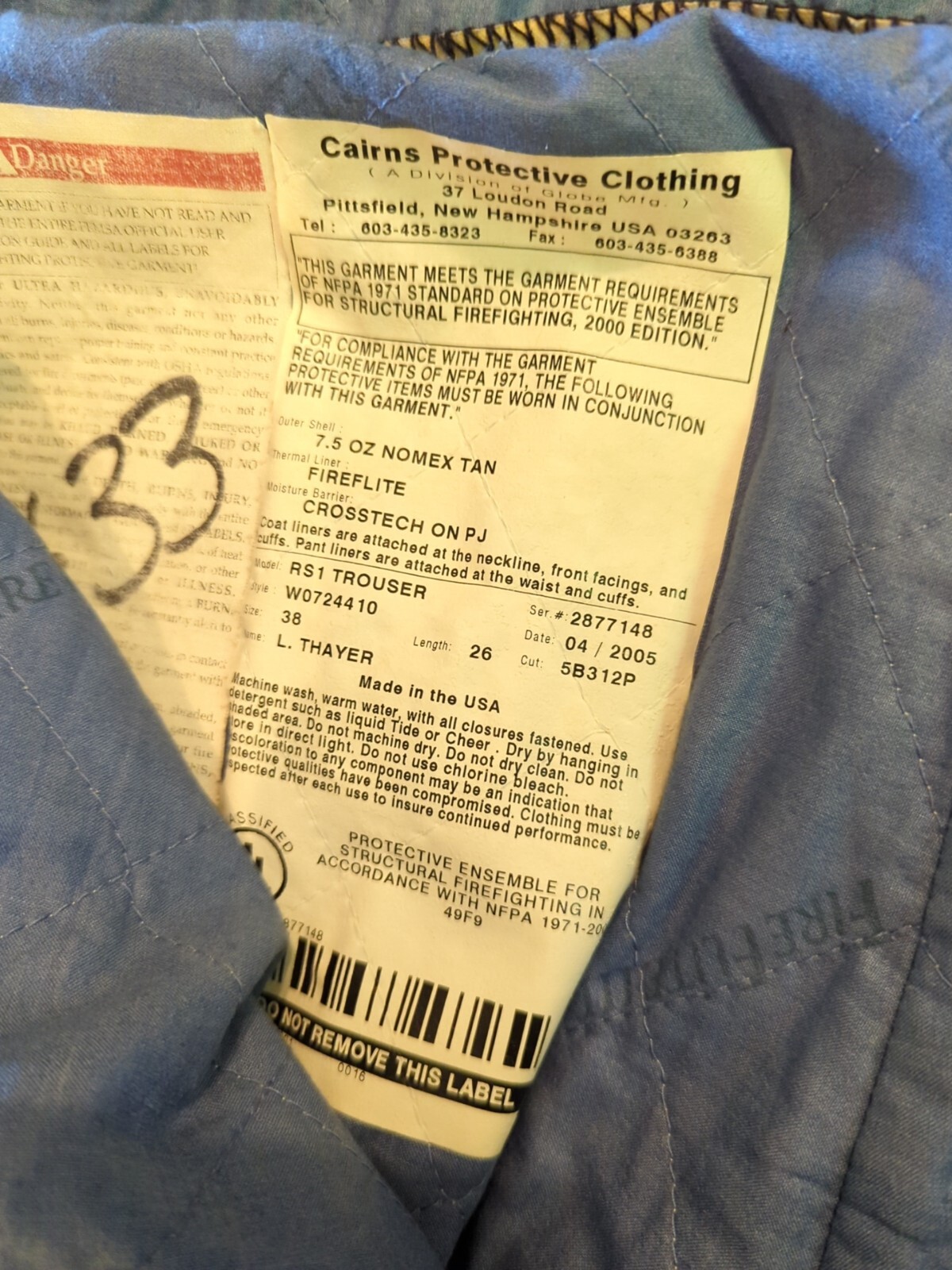 Retired Firefighter Gear Turnout Pants FIRE USED Size 38 X 26 See Pics