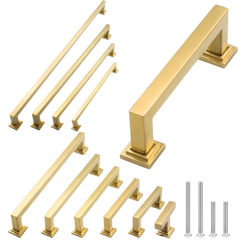 Brushed Gold Modern Cabinet Handles Pulls Knobs Kitchen Hardware Stainless Steel