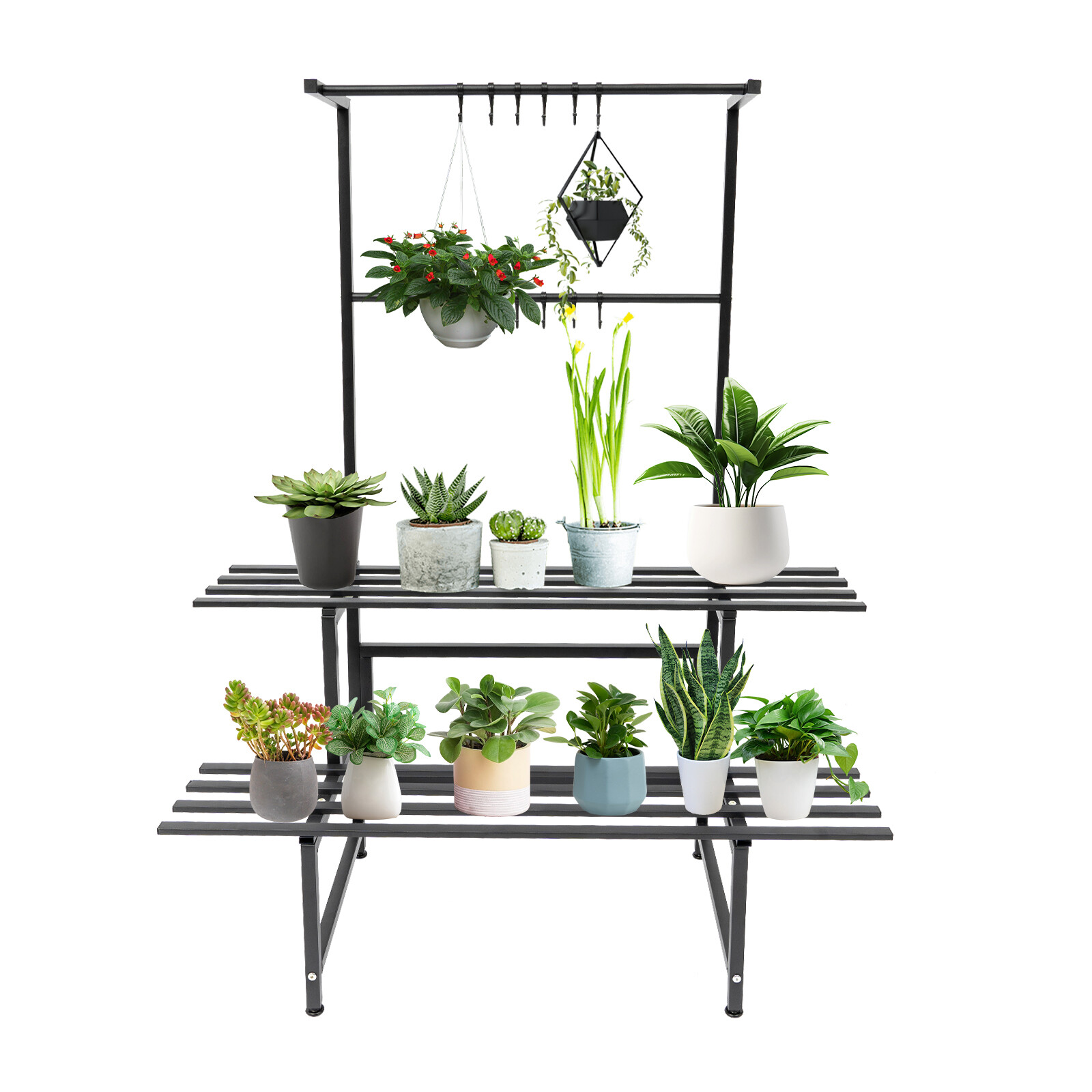 2 Shelves Plant Stand Carbon Steel Plant Holder Flower Pot Potted Holder Rack