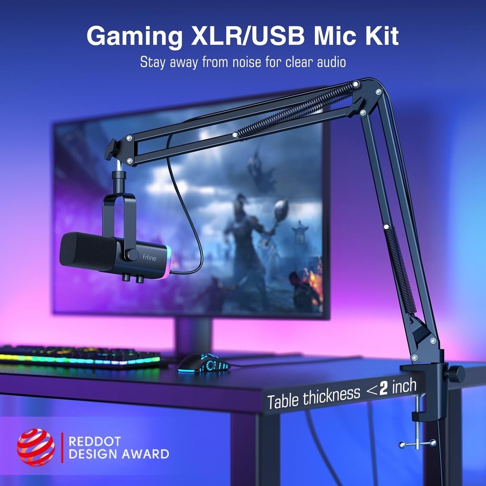 Professional Dynamic Mic with RGB Lighting & Adjustable Boom Arm for Streaming