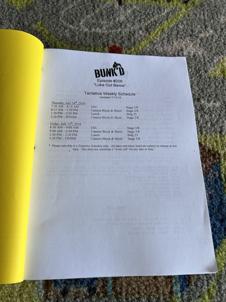 Bunk’d Disney Channel Original S2 Ep 6 Shooting Draft Script 2016