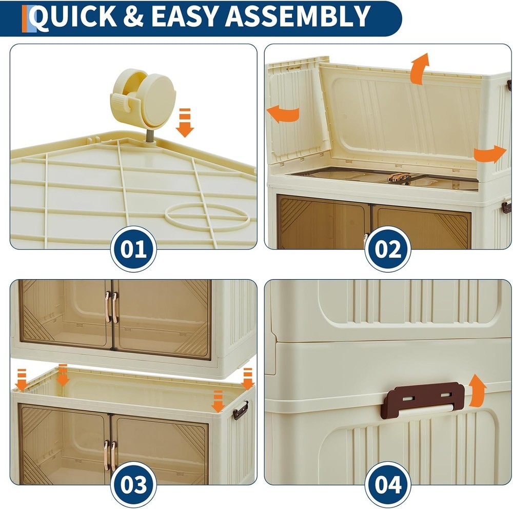 Stackable Storage Bin W/ Collapsible Drawer, Magnetic Doors & Wheels for Office