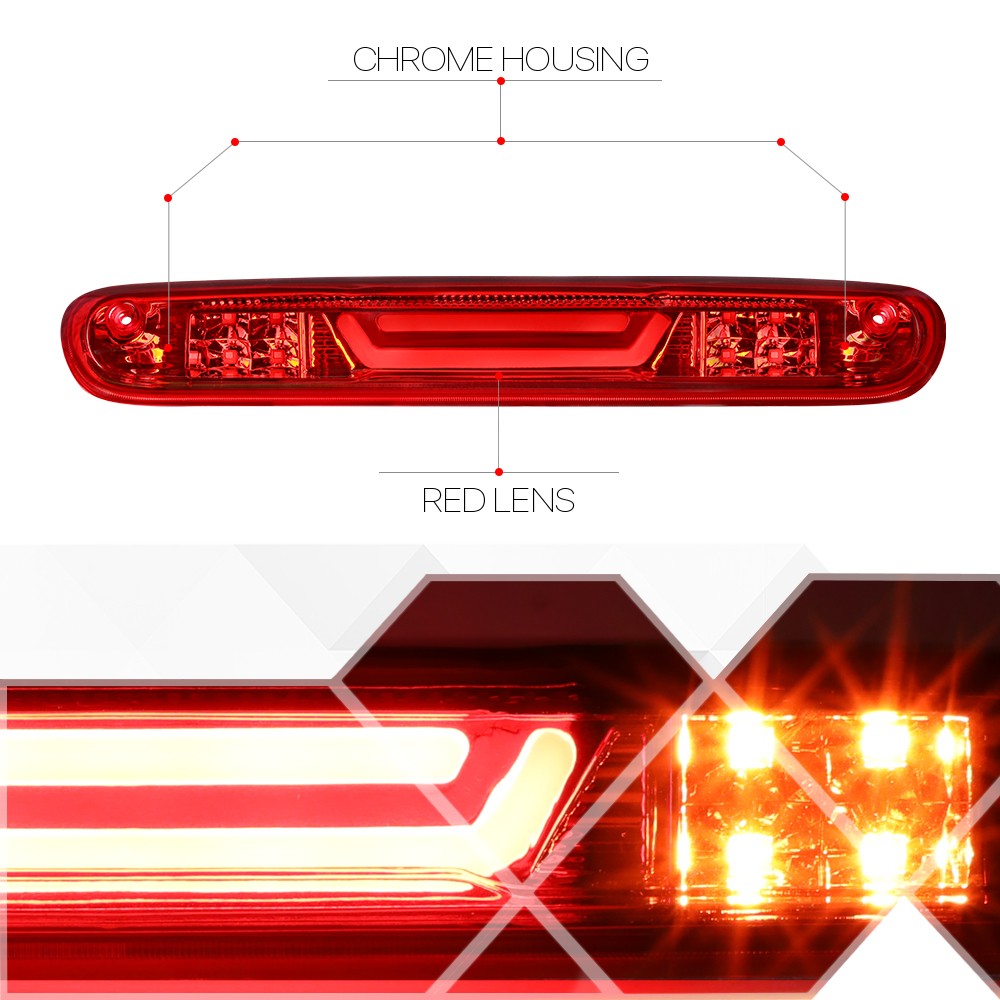 Red LED Bar Third [3rd] Brake Light Cargo Functioned for 07-14 Silverado/Sierra