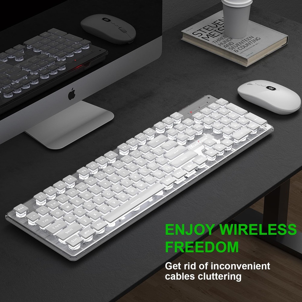 Wireless Keyboard and Mouse Combo, Rechargeable Backlit Gaming Set for PC, Mac