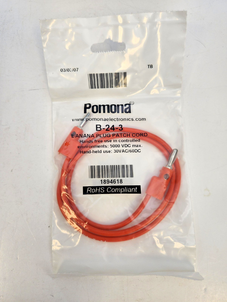 POMONA B-24-3 BANANA PLUG ORANGE STACKABLE PATCH CORD,
