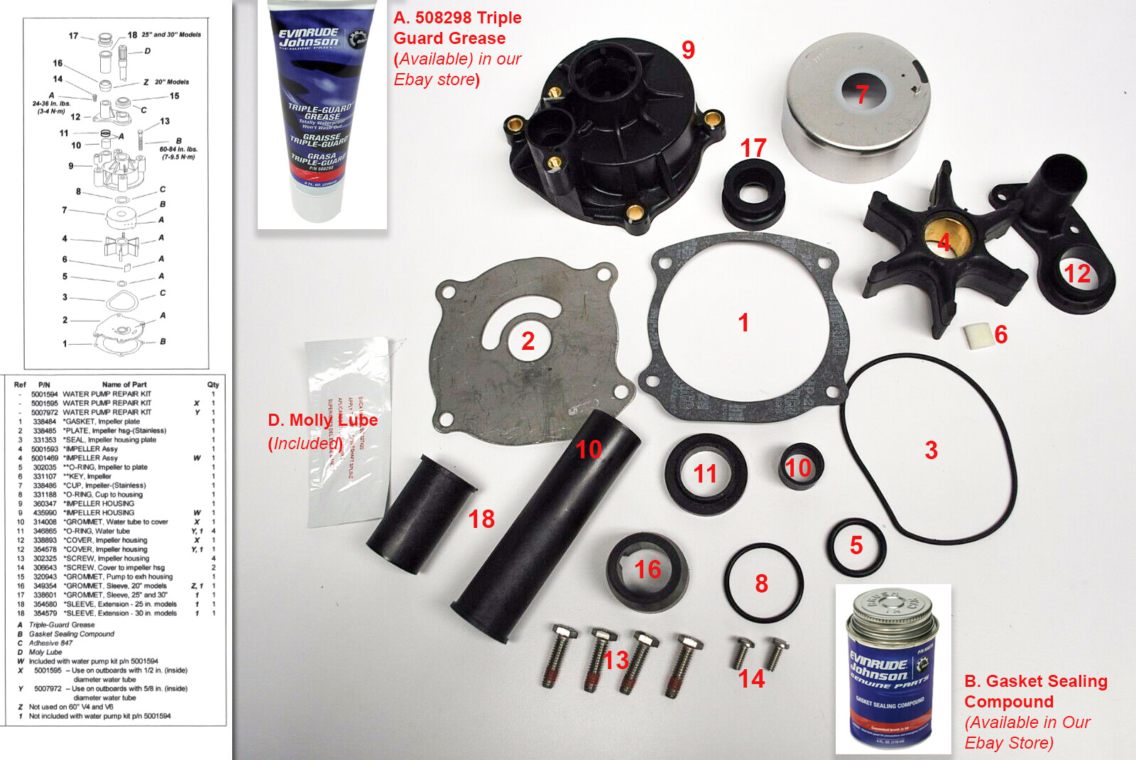 New Johnson Evinrude OEM Outboard Water Pump Kit 5001595 w Housing BRP/OMC