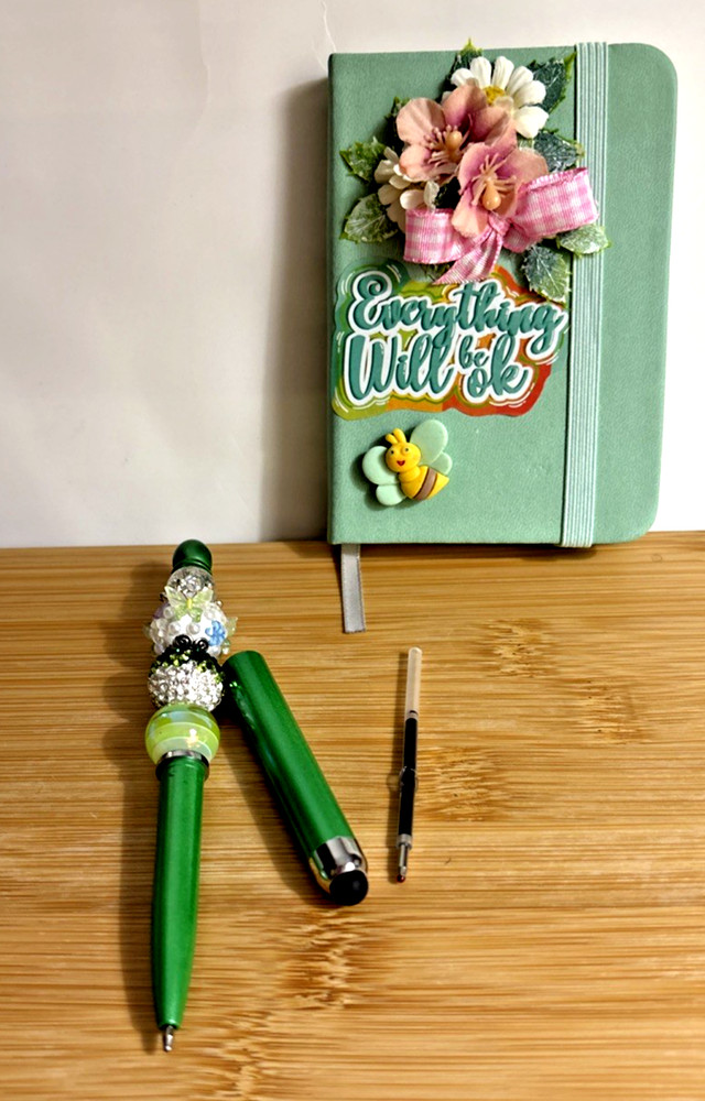 HANDCRAFTED BEADED PEN & NOTE PAD SET -everything Will Be Ok