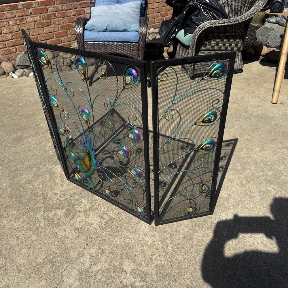 Folding Peacock Fireplace Screen Vintage Decorative Element