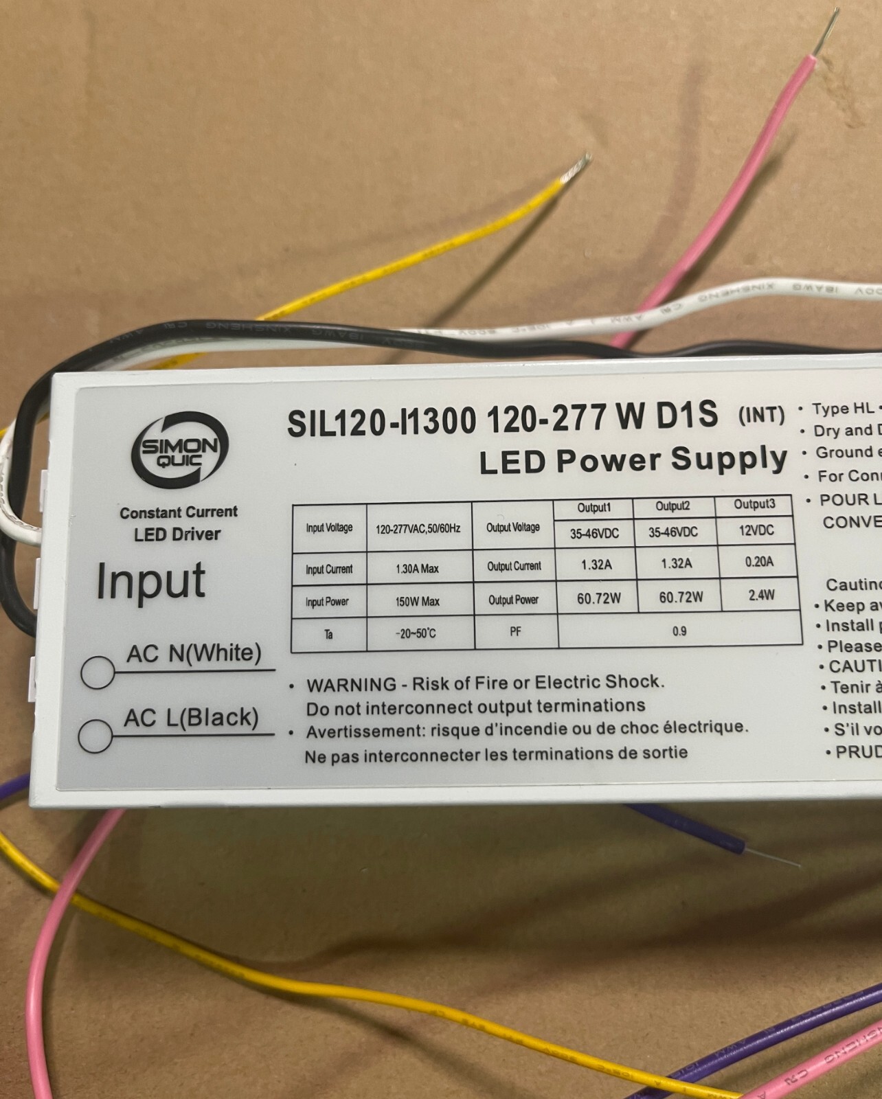 1-PC SIMON QUIC SIL120-I1300 120-277 W D1S 150W LED DRIVER POWER SUPPLY DIM