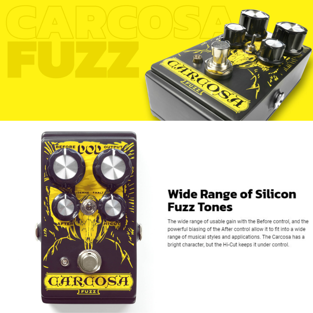 DigiTech DOD Carcosa Analog Fuzz Guitar Effects Pedal W/ Two Patch Cables