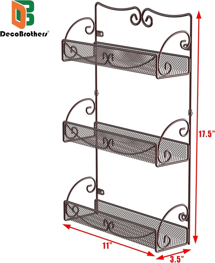 3 Tier Wall Mounted Hanging Spice Rack Bronze