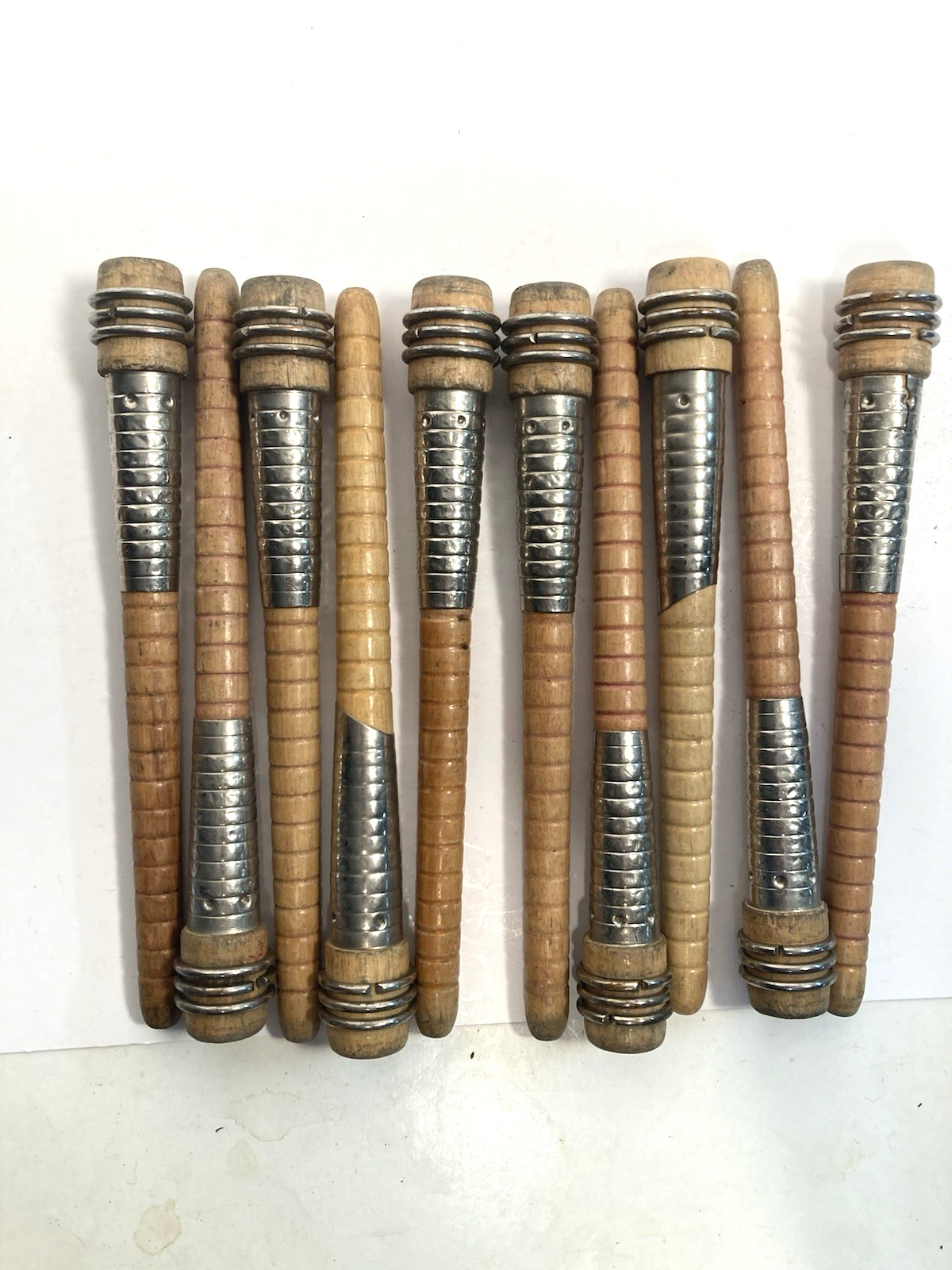 Wood quills, spindles, bobbins, 7" SILVER SLEEVES, Wooden Quills Lot-10