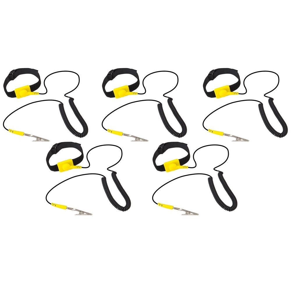 Adjustable Anti-Static Wrist Strap 5 Pack - ESD Grounding Bands for PC & Electro