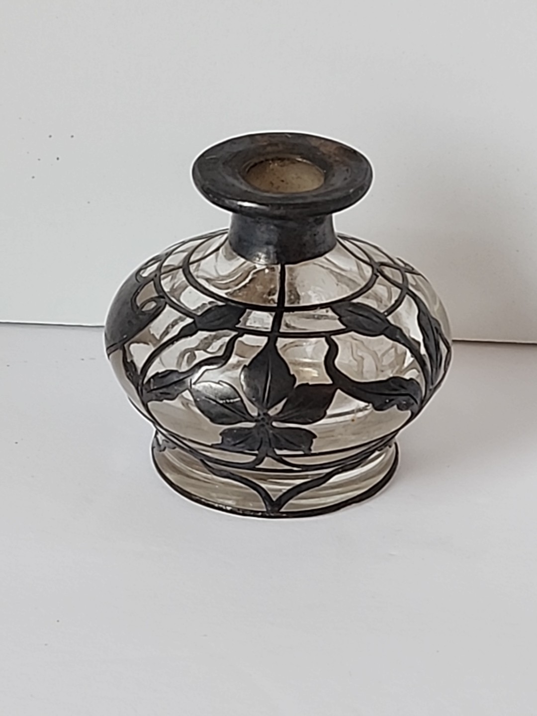 Antique Sterling Silver Overlay Art Nouveau Perfume Bottle No Stopper READ