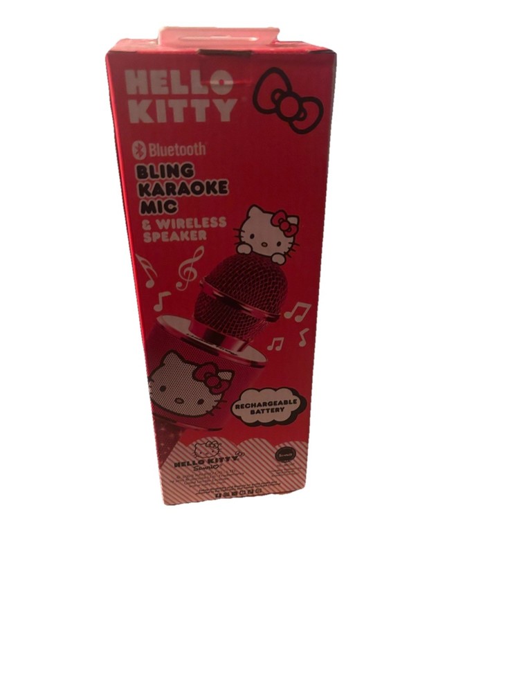 Hello Kitty Bluetooth Karaoke Microphone & Wireless Speaker USB Charging Red NIB
