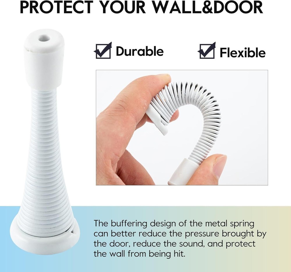 HOME MASTER HARDWARE 12 Pack Spring Door Stops, 3 Inch Wall Mounted ‎White