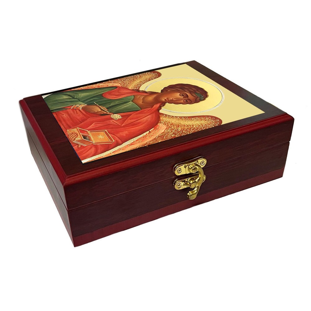 Archangel Raphael Icon WALL hanging OR TABLE Box Cherry Wood