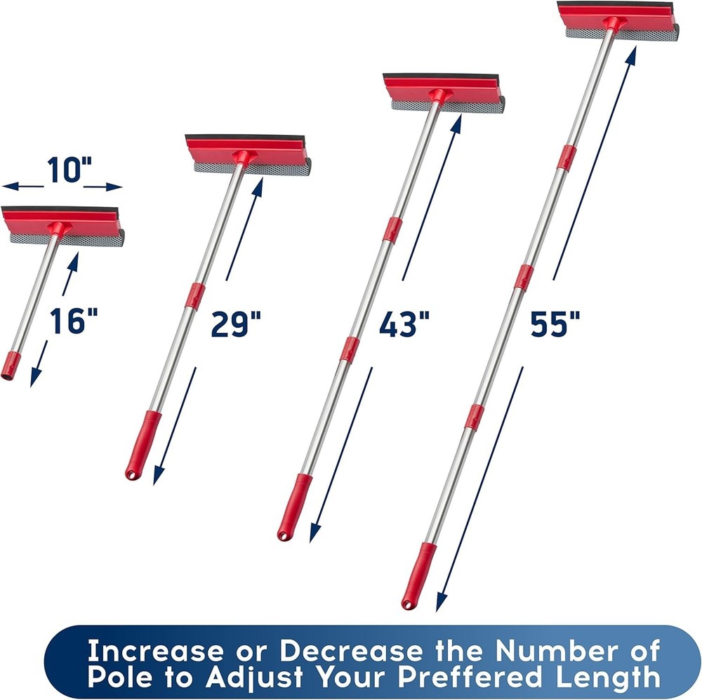 Professional Window Squeegee Set with 55" Extension, Streak-Free Rubber Blade