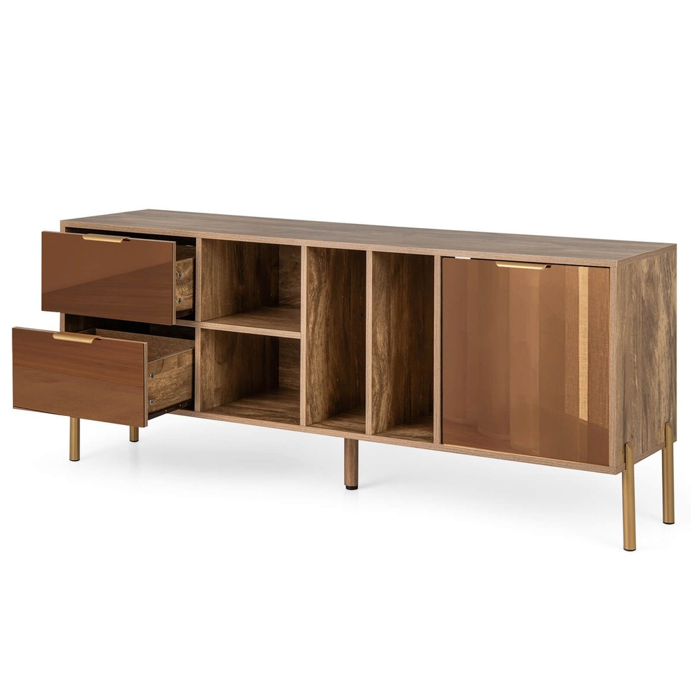Mirrored Buffet Cabinet Rustic Kitchen Sideboard Storage Cabinet w/2 Drawers