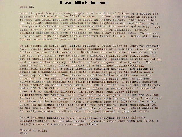 Collins 75A-4 NEW Dave Curry Custom Made, Rockwell Collins .300 kc CW Filter