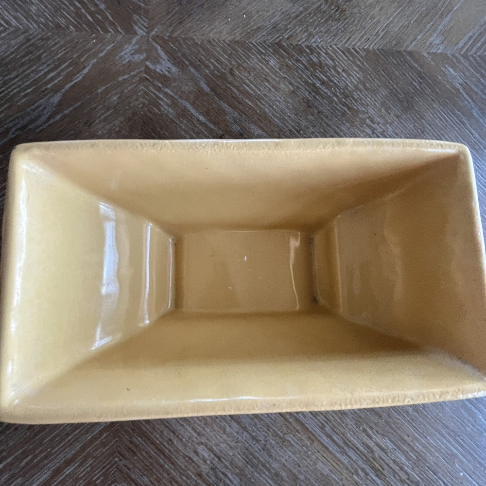 Vintage 404-USA Yellow Ceramic Rectangular Planter Basketweave Pattern Footed