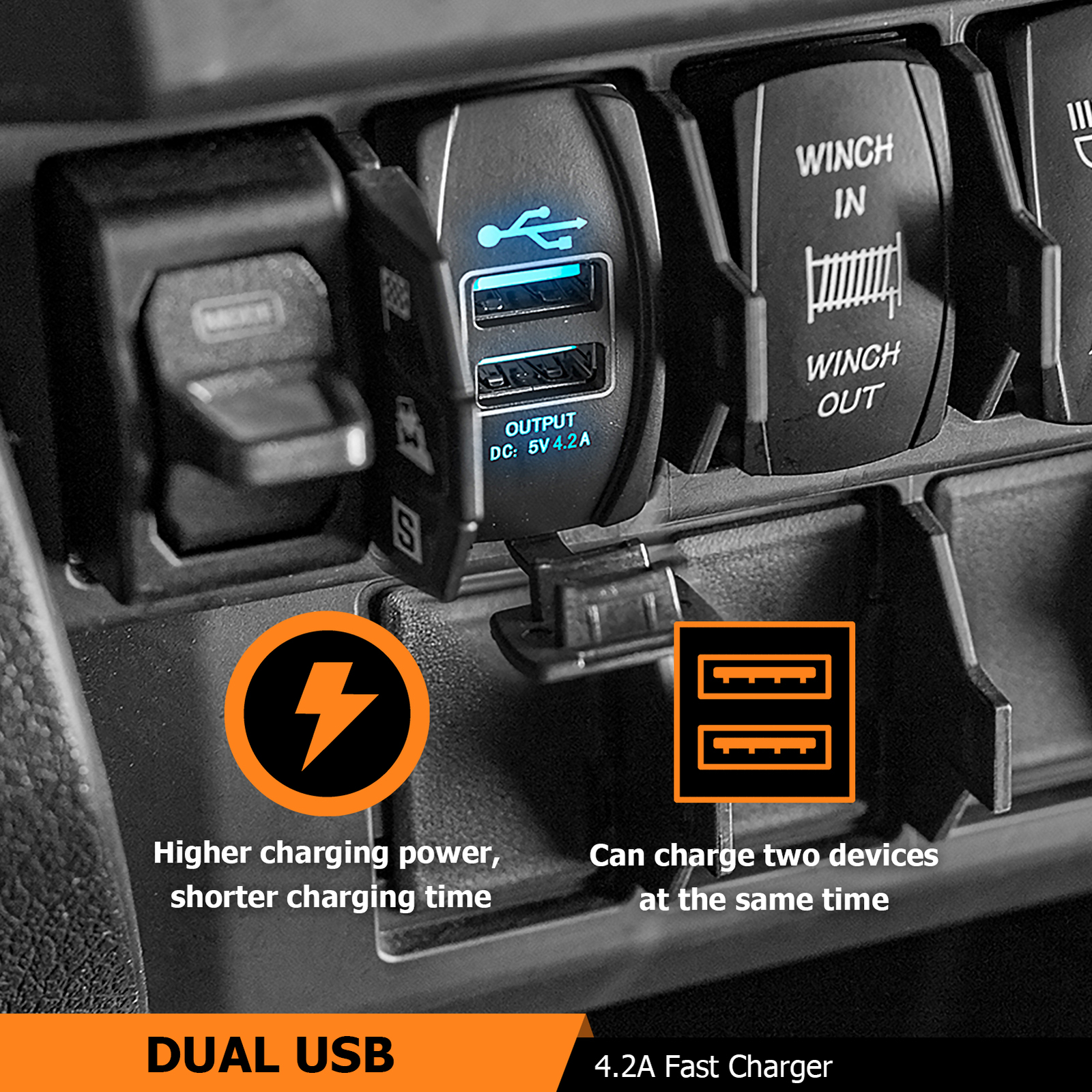 Plug & Play Dual USB 4.2A Fast Charger Wire For 2024 Polaris RZR XP 1000/4 1000