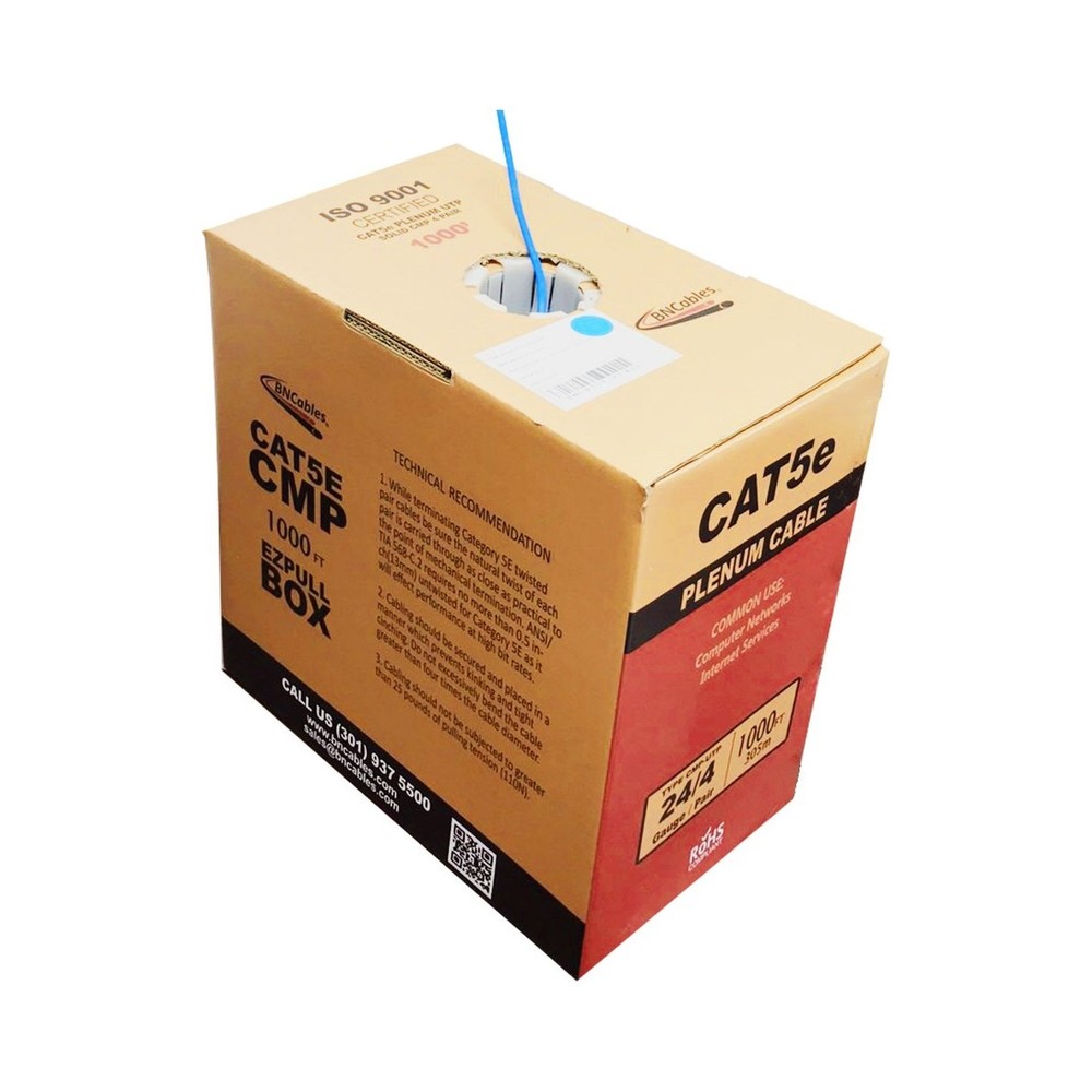 CAT5e (CMP) Plenum Cable, 1000FT | 24AWG 4Pair, 350MHz Solid Network Cable Un...