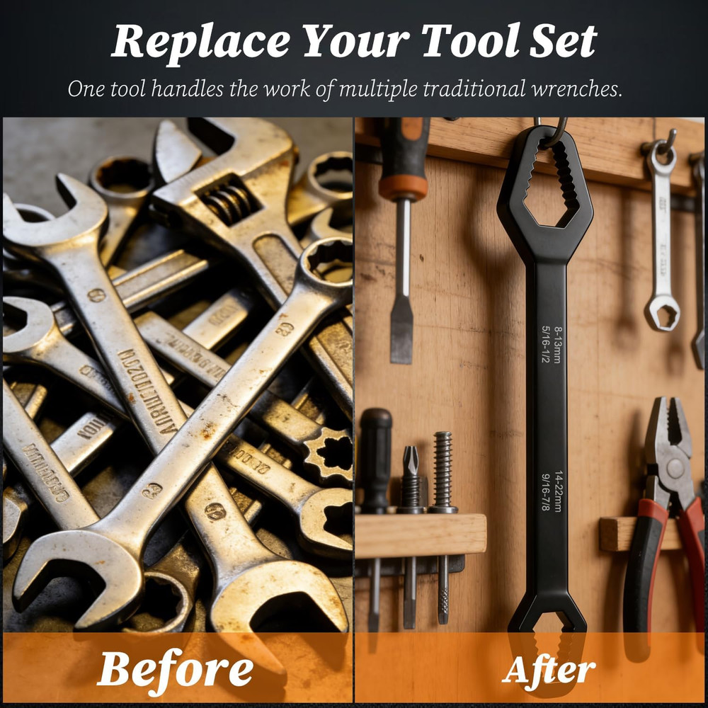 Universal Double Ended Wrench, Self-Adjusting Double Head Spanner Set, 14-22mm &