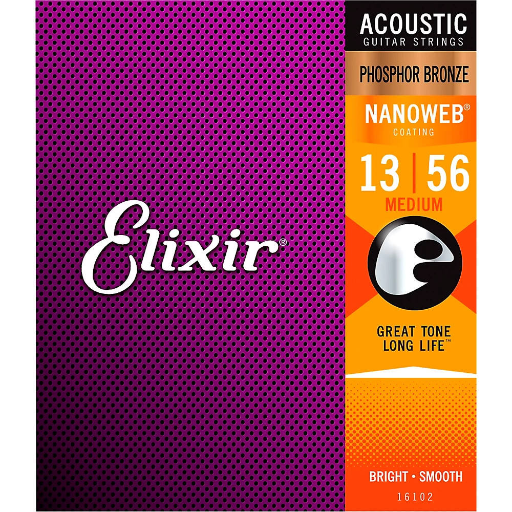 Elixir Phosphor Bronze Acoustic Guitar Strings w/NANOWEB Medium .013-.056 2-Pack
