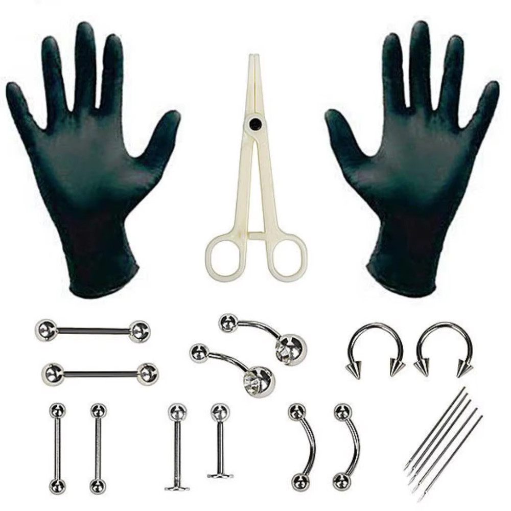 Professional Body Piercing Kit Disposable Needles Clamp Tool Set