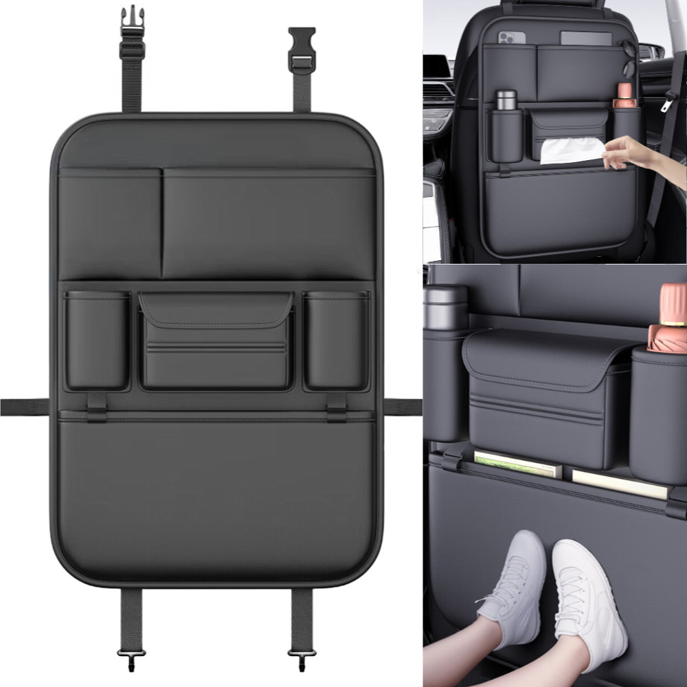 Car Seat Back Storage Bag Organizer PU Leather Multi‑Pocket Hanging Bag Holder