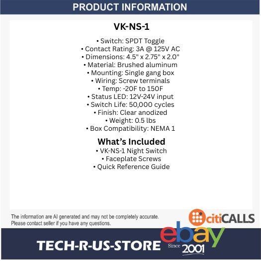 Viking Electronics VK-NS-1 Night Switch Manual Overide Toggle Remote Access Ctrl