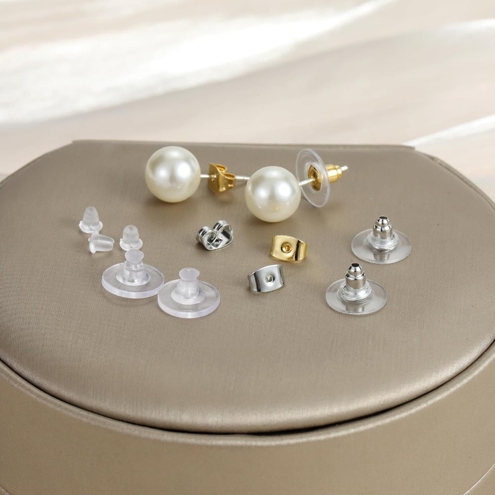7 Styles 500PCS Earring Backs for Studs, Clear Plastic Hypoallergenic Metal Rubb