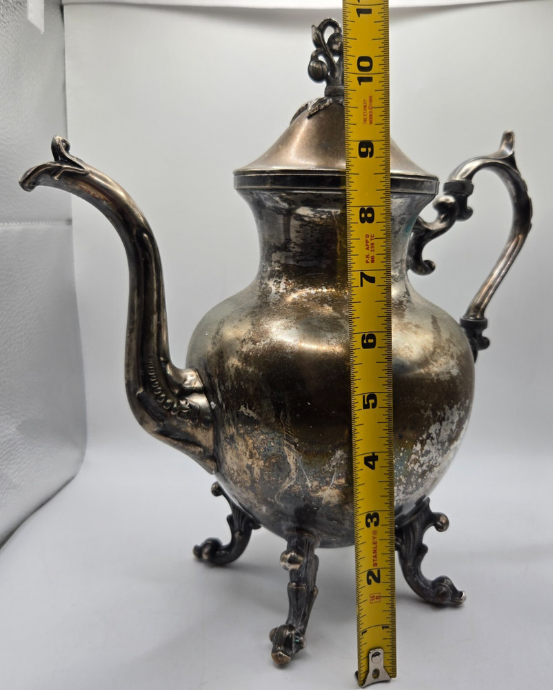 B.S. Co. Silver Plate on Copper Vintage Footed Teapot Coffee - Hinged Lid VTG