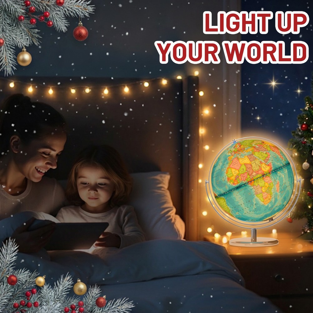 13'' Illuminated Globe Map 720° Rotation W/ Touch Switch 3 LED Lighting Modes
