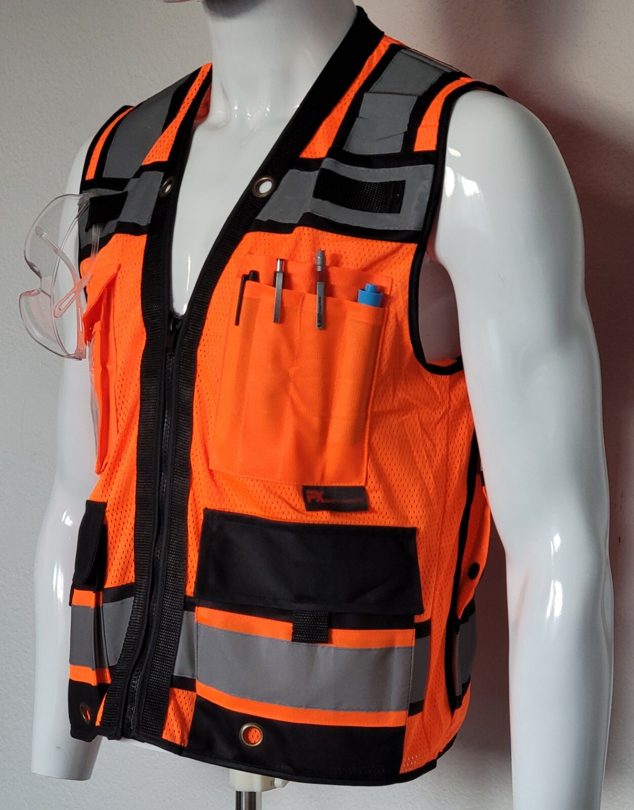 FX Heavy Duty Surveyors Safety Vest with Zipper, Large Plan Pocket
