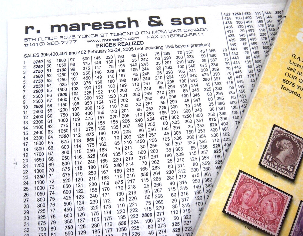 Maresch 2005 Stamp Auction Catalog w Prices Realized Canada Admirals Edwards