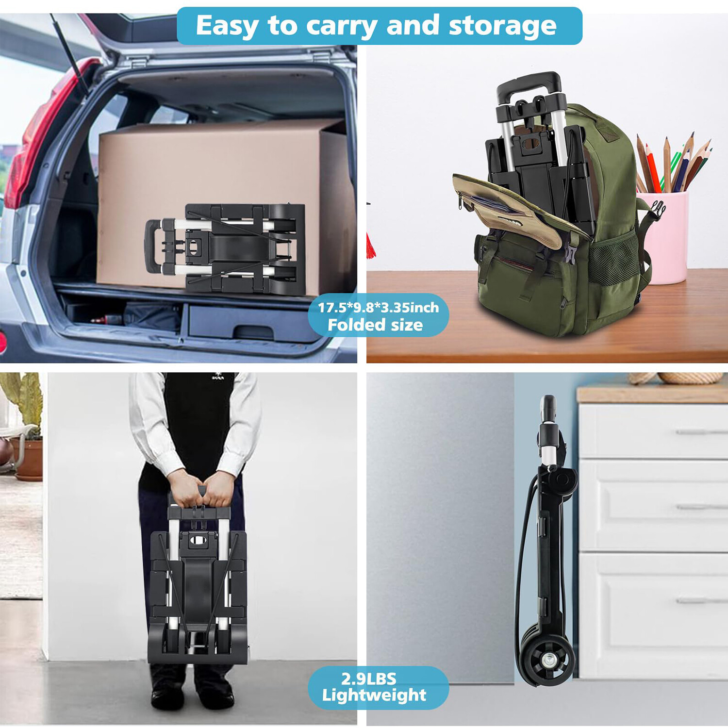 Small Folding Hand Truck Dolly Wheels Lightweight Aluminum Foldable Luggage Cart