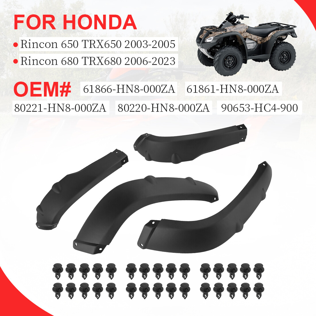 Fender Mud Guards Flaps Flares For Honda Rincon 650 680 TRX650 TRX680 2003-2023