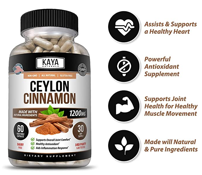 True Organic Ceylon Cinnamon Capsules 1200mg Highest Potency Blood Sugar Support