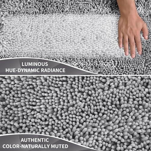 Chenille Bathroom Rugs Non Slip, Extra Solid 24" x 17" Rectangular Light Grey