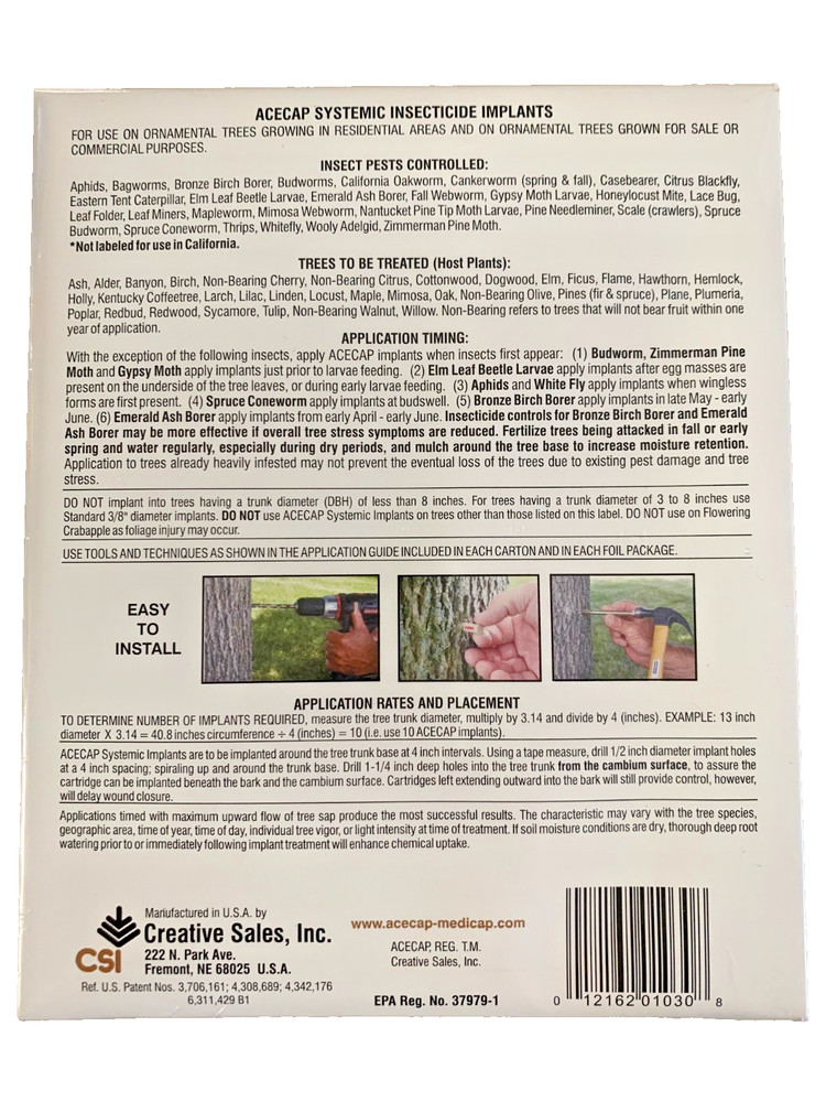 Acecap Systemic Insecticide Tree Implants 1/2" Acephate larger than 8" diam.