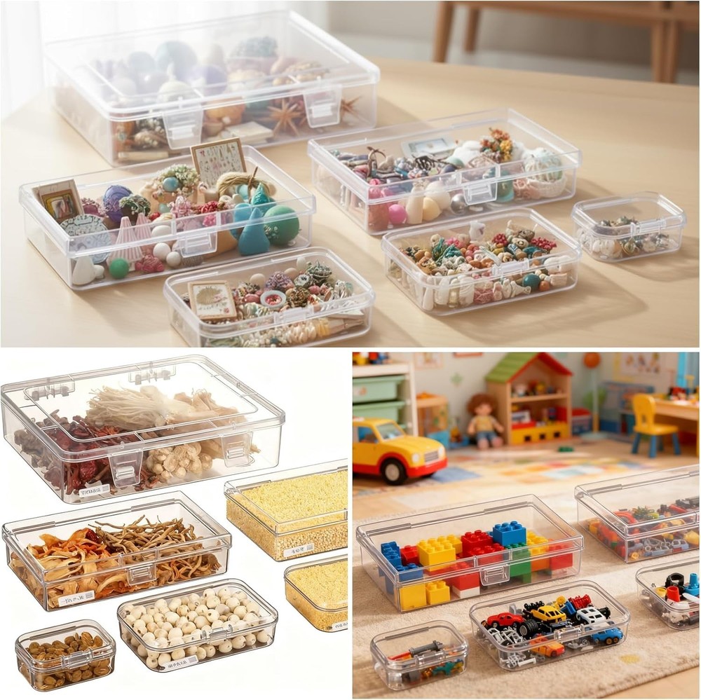 7 Pieces Mixed Sizes Rectangular Empty Mini Clear Plastic Organizer Storage B...